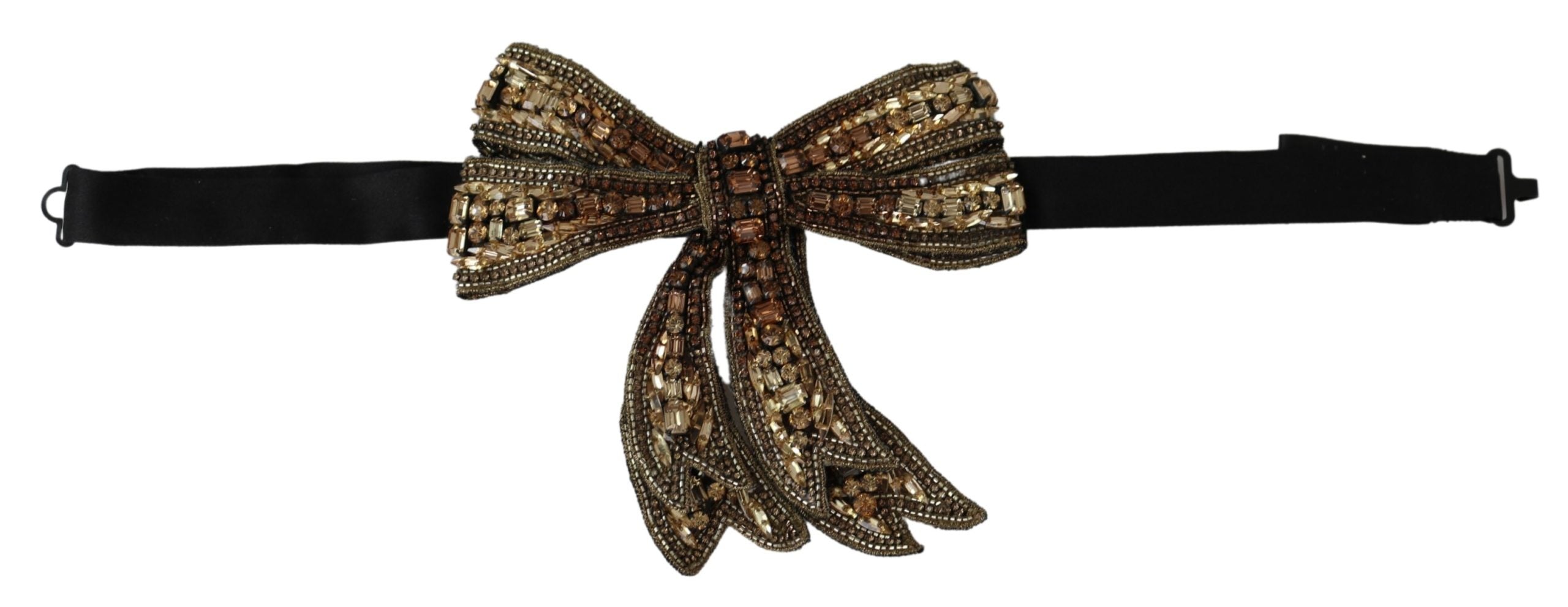 Dolce & Gabbana Gold Tone Silk Rhinestone Embellished Women Women's Bowtie1