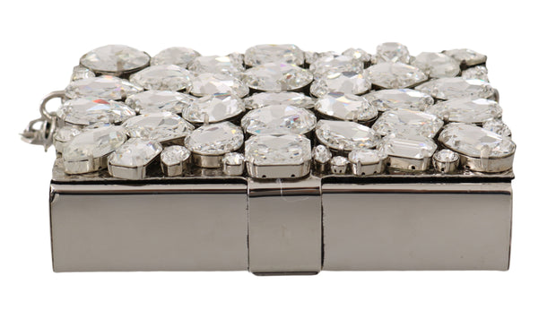 Dolce & Gabbana Silver Metal Crystal Clutch Purse Cross Body BOX Women's Bag
