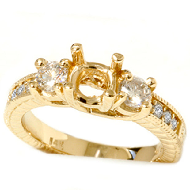 Vintage 3/4ctThree Stone Diamond Engagement Setting 14K Yellow Gold
