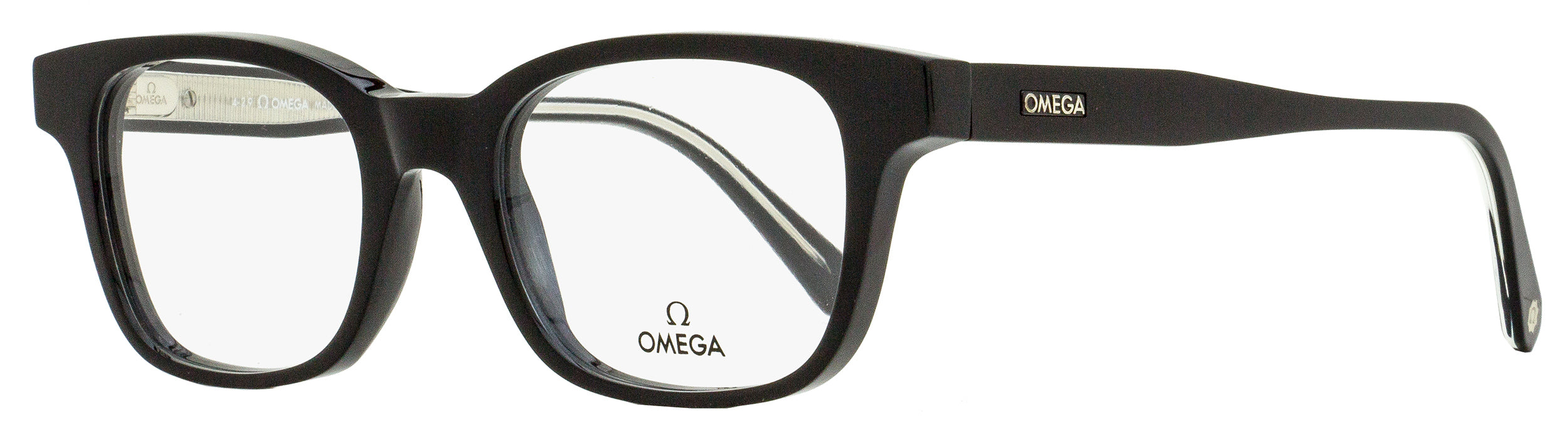 Omega Rectangular Eyeglasses OM5004H 001 Black/Crystal 52mm 5004 Black Crystal