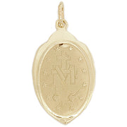 Genuine Solid 14 Karat Yellow Gold Miraculous Mary Religious Pendant Necklace