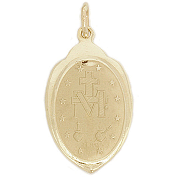 Genuine Solid 14 Karat Yellow Gold Miraculous Mary Religious Pendant Necklace