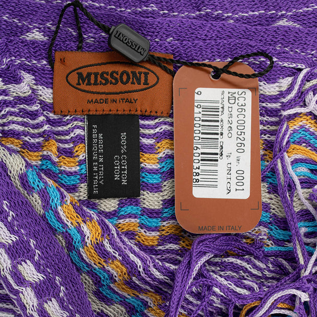 Missoni Women's Cotton Zig-Zag Checkered Scarf Shawl Sarong Wrap Purple Lavender