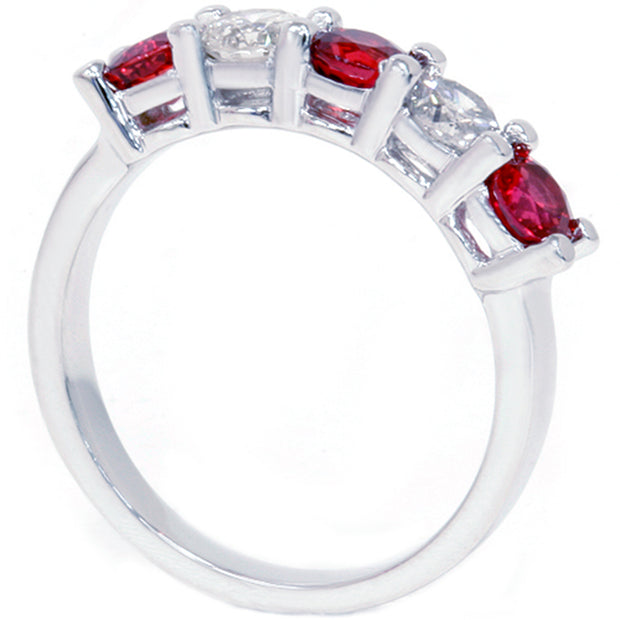 1 1/2ct Red Sapphire & Diamond Wedding Ring 14K White Gold
