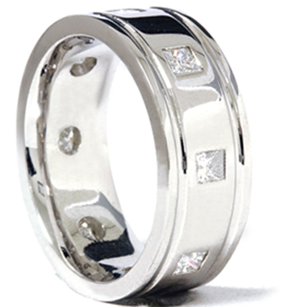 3/4 Ct Princess Cut Men's Comfort Fit Flat High Polished Wedding Band Ring