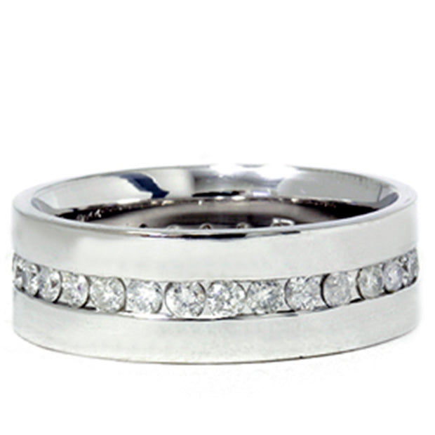 Mens 1 1/10ct Diamond Eternity Comfort Wedding Band 14k White Gold Ring