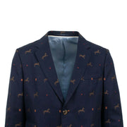 GUCCI Blue Cambridge Horse Pattern Gabardine Blazer Jacket