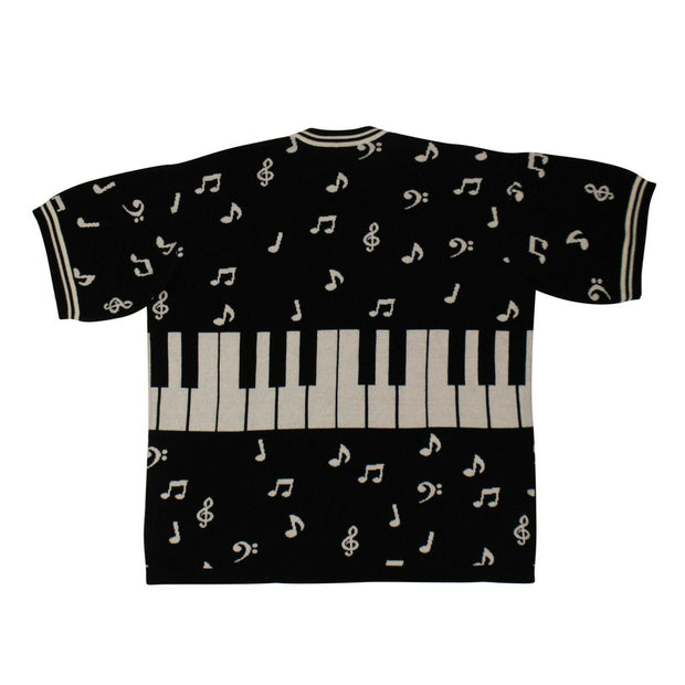 JUST DON Black 'Piano Note' Short Sleeves Crew Tee Sweater