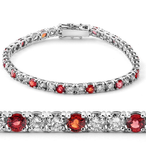 10.72Ct Red Sapphire & Diamond Tennis Bracelet in 18k White Gold