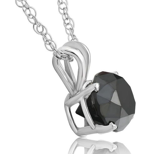 2 Ct Black Diamond Solitaire Pendant in 14k White or Yellow Gold 18" Necklace