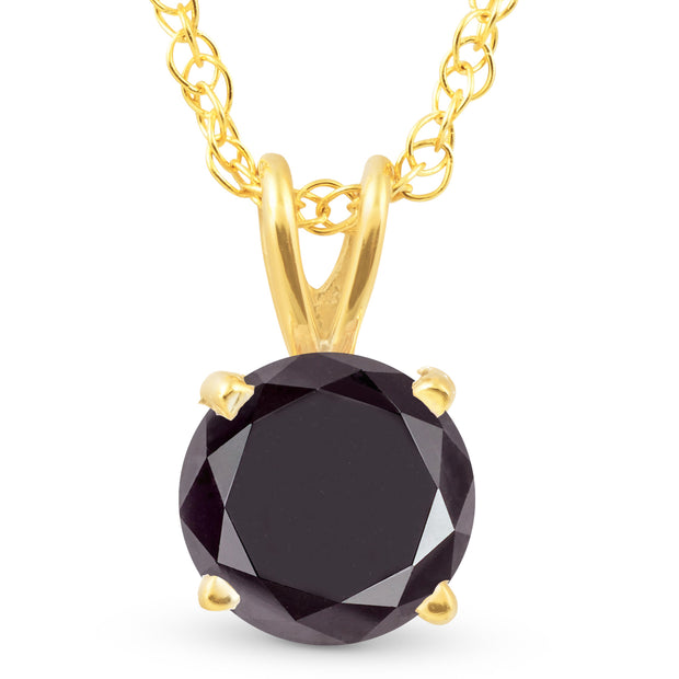 2 Ct Black Diamond Solitaire Pendant in 14k White or Yellow Gold 18" Necklace
