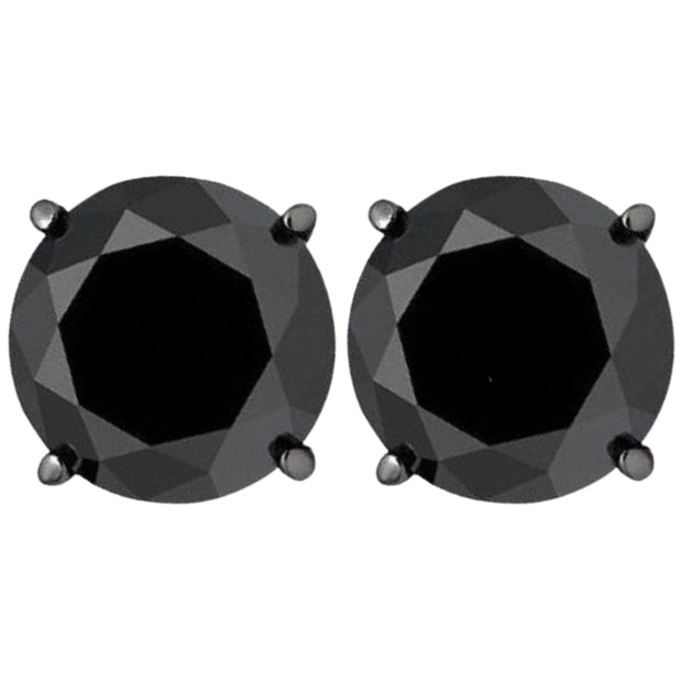 Black Gold Round Black Diamond Screw Back Studs Earrings 3ct 14k