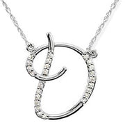 Diamond "D" Initial Pendant 18" Necklace 14K White Gold