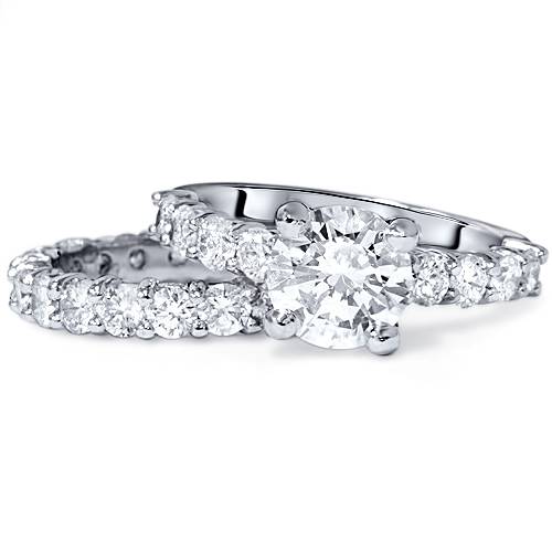 I/VS 6CT Diamond Eternity Engagement Wedding Ring Set 14K White Gold Lab Grown