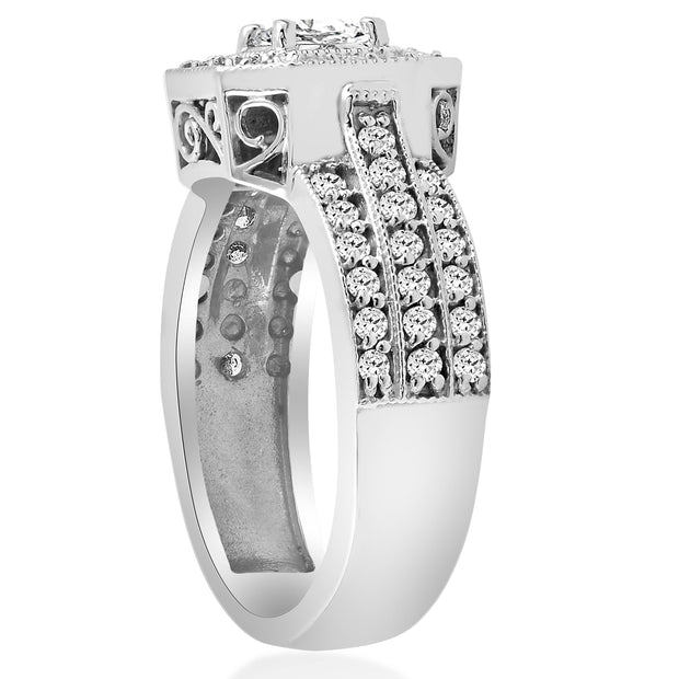 1 ct Vintage Round Diamond Engagement Ring 14K White Gold Halo Round Cut