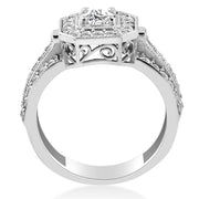 1 ct Vintage Round Diamond Engagement Ring 14K White Gold Halo Round Cut