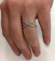 3/8ct Diamond Cris Cross Over Womens White Gold Ring