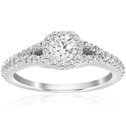 1 ct F/SI1 Round Cut Diamond Engagement Ring 14k White Gold Enhanced
