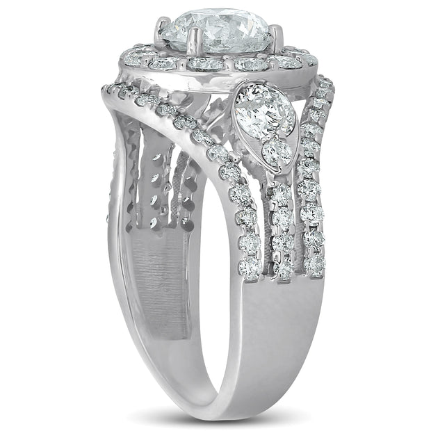 G/SI 2 ct Halo Diamond Multi Row Engagement Ring 14k White Gold Enhanced