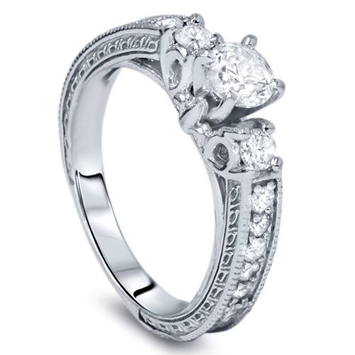 1ct Vintage Diamond Engagement 3-Stone Ring 14K White Gold