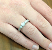 1ct Vintage Diamond Engagement 3-Stone Ring 14K White Gold
