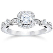 Verona 1ct Cushion Halo Diamond & Blue Sapphire Engagement Ring 14K White Gold