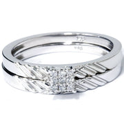 Diamond Engagement Matching Wedding Ring Set 14K White Gold