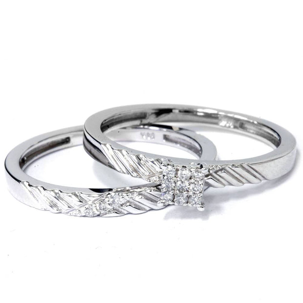 Diamond Engagement Matching Wedding Ring Set 14K White Gold