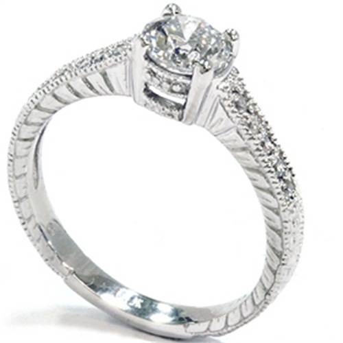 G/SI .75ct Vintage Diamond Engagement Ring 14K White Gold Enhanced