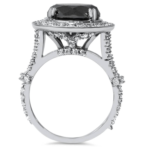 6ct Treated Black Diamond Halo Vintage Engagement Ring 14K White Gold