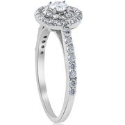 3/4ct TW Double Halo Round Natural Diamond Engagement Ring 10K White Gold