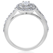 3/4ct TW Double Halo Round Natural Diamond Engagement Ring 10K White Gold