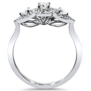 1/2ct Vintage 3 Stone Floral Petal Diamond Engagement Ring 14K White Gold