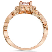 Morganite & Diamond Engagement Vintage Ring 1 Carat Antique 14K Rose Gold