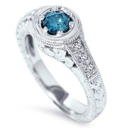 5/8ct Art Deco Treated Blue Diamond Vintage Engagement Ring 14K White Gold