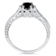 1 3/4ct Treated Black & White Vintage Diamond Engagement Ring 14K White Gold