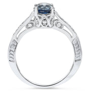 1 1/4ct Vintage Treatd Blue Diamond Engagement Ring White Gold Round Solitaire