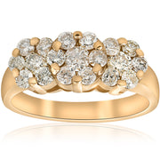 1 1/3ct Diamond Three Stone Ring 14K Yellow Gold Engagement Ring Halo Jewelry