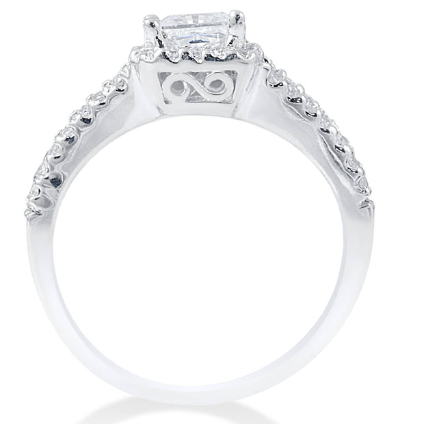 3/4 Ct Halo Split Shank Lab Created Diamond Engagement Ring 14K White Gold