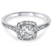1 1/4ct Round Cut Diamond Vintage Halo Engagement Ring 14K White Gold