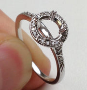 1/8ct Diamond Vintage Engagement Ring Semi Mount 14K White Gold