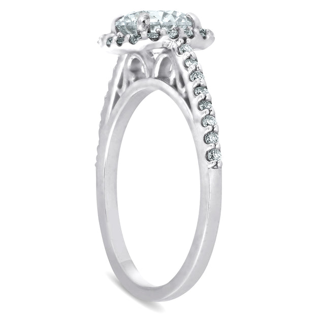 G/SI 1Ct Cushion Halo Diamond Engagement Ring 14k White Gold Enhanced SZ 7