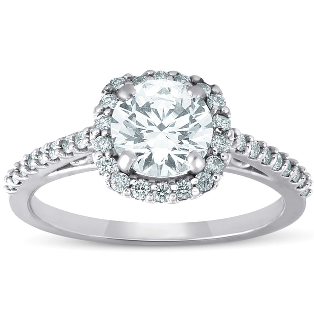 G/SI 1Ct Cushion Halo Diamond Engagement Ring 14k White Gold Enhanced SZ 7