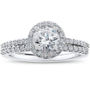 1/2 ct Halo Vintage Round Diamond Engagement Ring Setting & Wedding Band Set
