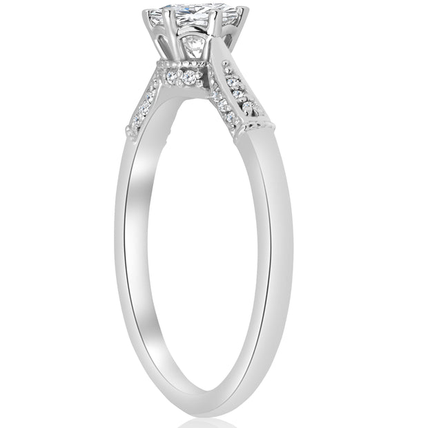 G/SI .60ct Diamond Engagement Ring Vintage 14k White Gold Round Cut Enhanced