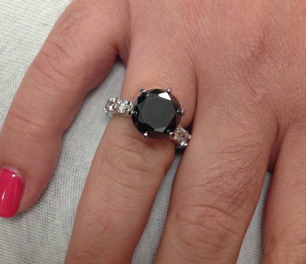 8CT Treated Black & White Diamond Eternity Engagement Ring Solid 14K White Gold