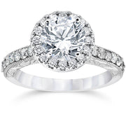 2ct Vintage Enhanced Diamond Halo Engagement Ring 14K White Gold Engraved Detail