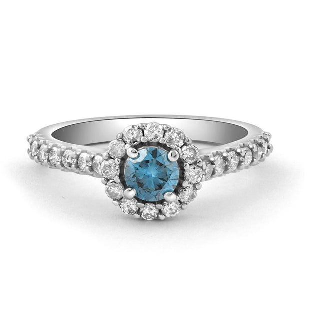1 3/8ct Treated Blue Diamond Halo Engagement Ring Solid 14K White Gold