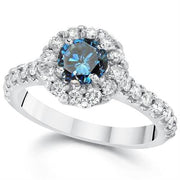1 3/8ct Treated Blue Diamond Halo Engagement Ring Solid 14K White Gold