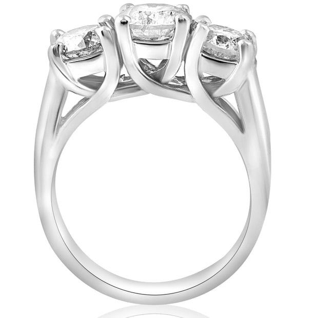 2 3/4 Ct Three Stone Round Diamond Engagement Ring 14K White Gold Enhanced